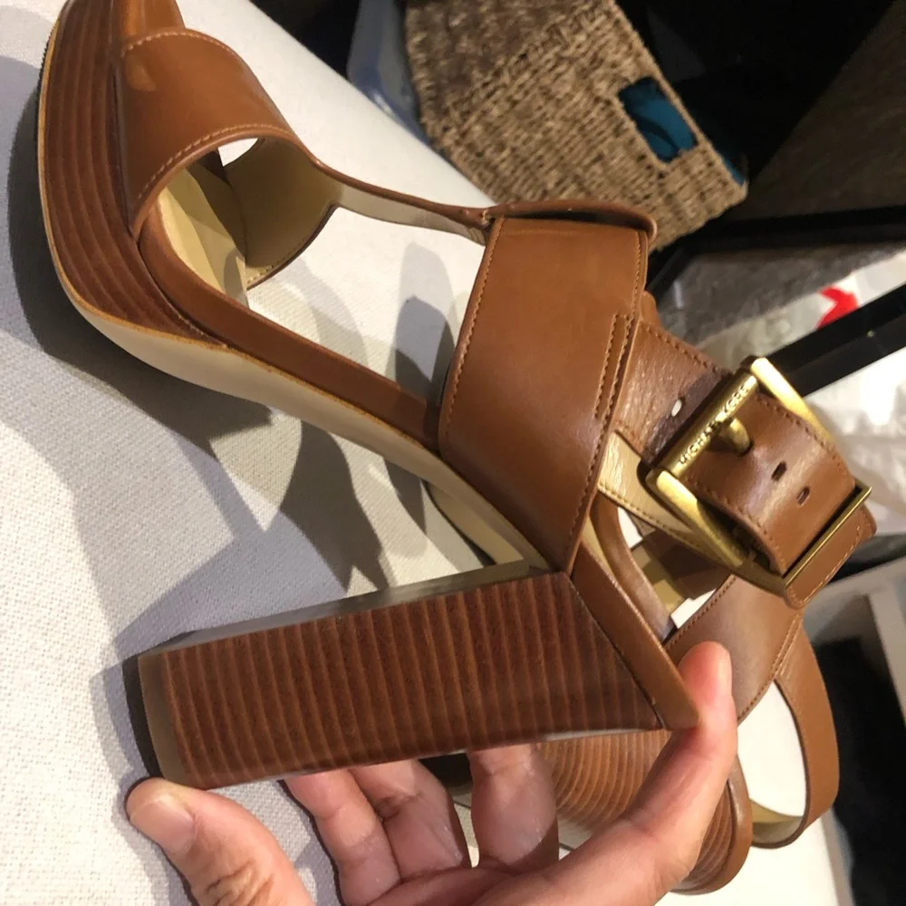 Michael Kors Tan Leather Block Heel Sandals